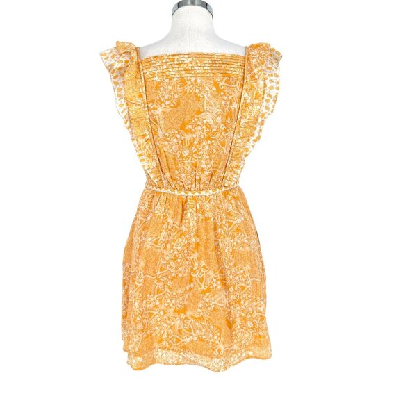 French Connection Adena Floral Metallic Ruffle Dress in Oak Bluff Yellow Size 6 - Picture 6 of 10